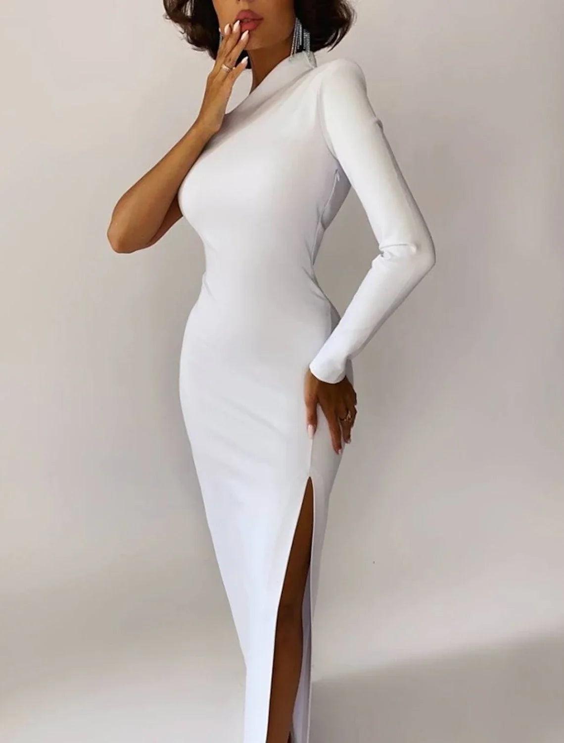 Mermaid Black Dress Plus Size Evening Gown Minimalist Dress Formal Evening Sweep / Brush Train Long Sleeve One Shoulder Fall Wedding Guest Stretch Fabric with Slit Pure Color