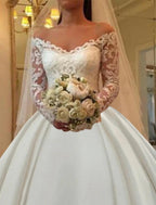 Vestidos de novia formales de compromiso para otoño, vestido de fiesta con hombros descubiertos, manga larga, cola capilla, satén, con apliques, color liso