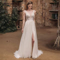 NumberSea - NumberSea 2021 Beach Boho Deep V Neck Sleeveless Sexy High Split Lace Wedding Dresses