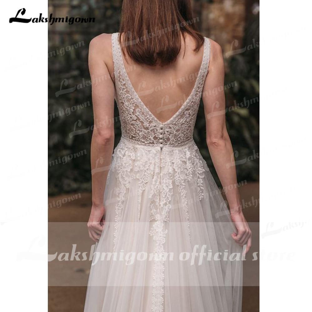 NumberSea - NumberSea 2021 Beach Boho Deep V Neck Sleeveless Sexy High Split Lace Wedding Dresses