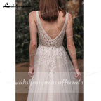 NumberSea - NumberSea 2021 Beach Boho Deep V Neck Sleeveless Sexy High Split Lace Wedding Dresses