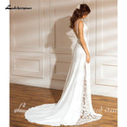 NumberSea - NumberSea 2021 Bohemian Wedding Dresses Charming Lace Mermadi Bridal Gown V Neck Sweep Train Wedding Dresses Satin Bridal Dress
