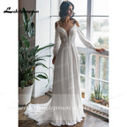 NumberSea - NumberSea 2021 Long Sleeve Off Shoulder Spaghetti Straps Deep V Neck Wedding Dresses Lace Chiffon Bohemian stylerobe de mariée fille