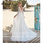 NumberSea - NumberSea 2021 V Neck Lace Chiffon Bohemia Style Backless V Shape Back Wedding Dresses Flare Sleeve A Line Boho vestido para boda playa
