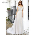 NumberSea - NumberSea 2021 Vintage Newest V Neck Short Sleeve Lace Wedding Dress V Shape Back A Line Beach vistidos de festa de casamento lakshmigown