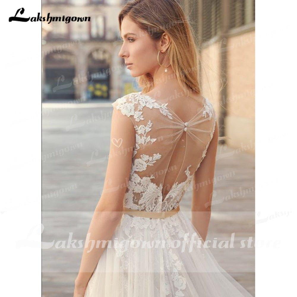 NumberSea - NumberSea 2022 Country Boho Wedding Dress For Women robe de mariée A Line Lace Tulle Wedding Gowns Open Back Off White New Real Photo