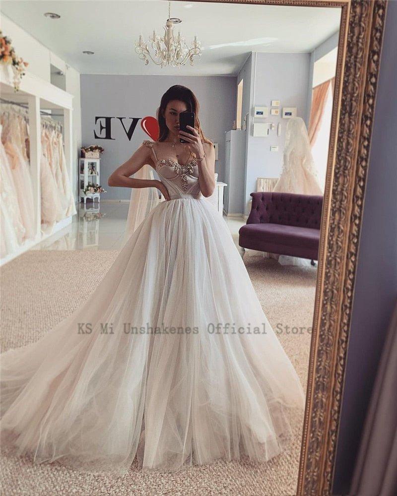 NumberSea - NumberSea 2022 Sexy Crystals Wedding Dresses Vestidos de Noiva Princess Bride Dress Church Beach Wedding Gowns Custom Made