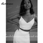 NumberSea - NumberSea 2022 Simple Two Piece Wedding Dresses Beach Bridal Dresses Floor Length Satin Outfit Reception Gowns Spaghetti Straps