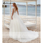 NumberSea - NumberSea 2022 vestido Boho Wedding Dresses A - line Lace Bodice Off - white Tulle Beach Bridal Gown V - neck Cap Sleeves robe femme mariages