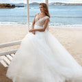 NumberSea - NumberSea 2022 vestido Boho Wedding Dresses A - line Lace Bodice Off - white Tulle Beach Bridal Gown V - neck Cap Sleeves robe femme mariages