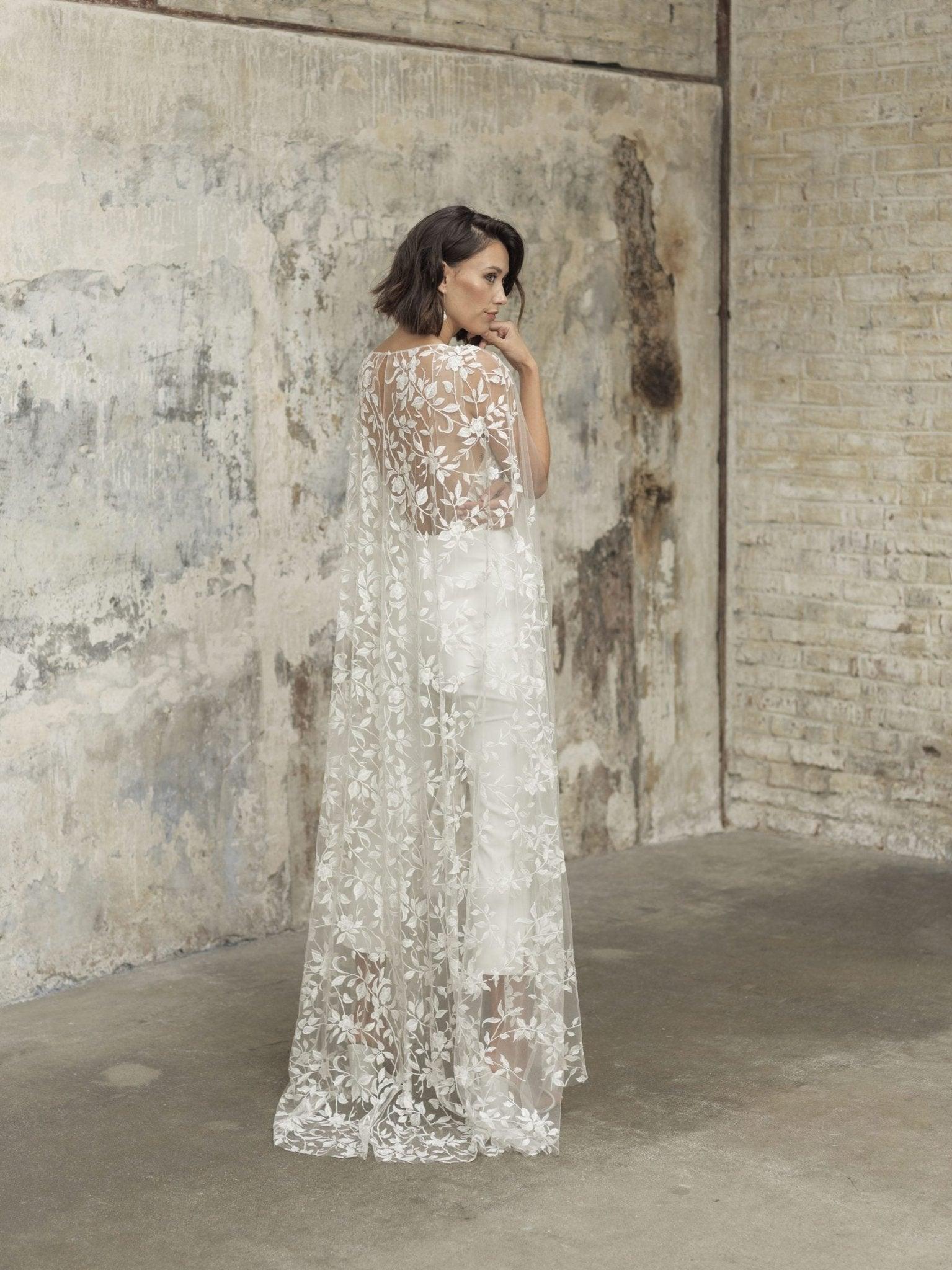 NumberSea 2025 Wedding Jumpsuit With Cape Beach Wedding Dresses V Neck Tea Length Lace Bridal Outfit Wedding Gowns
