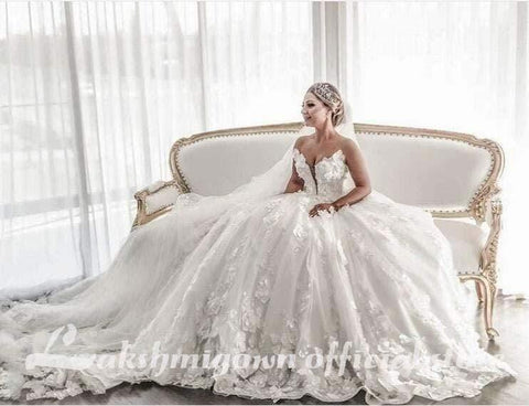 NumberSea - NumberSea 3D Flowrers Ball Gown Wedding Dresses Luxury Lace Appliqued