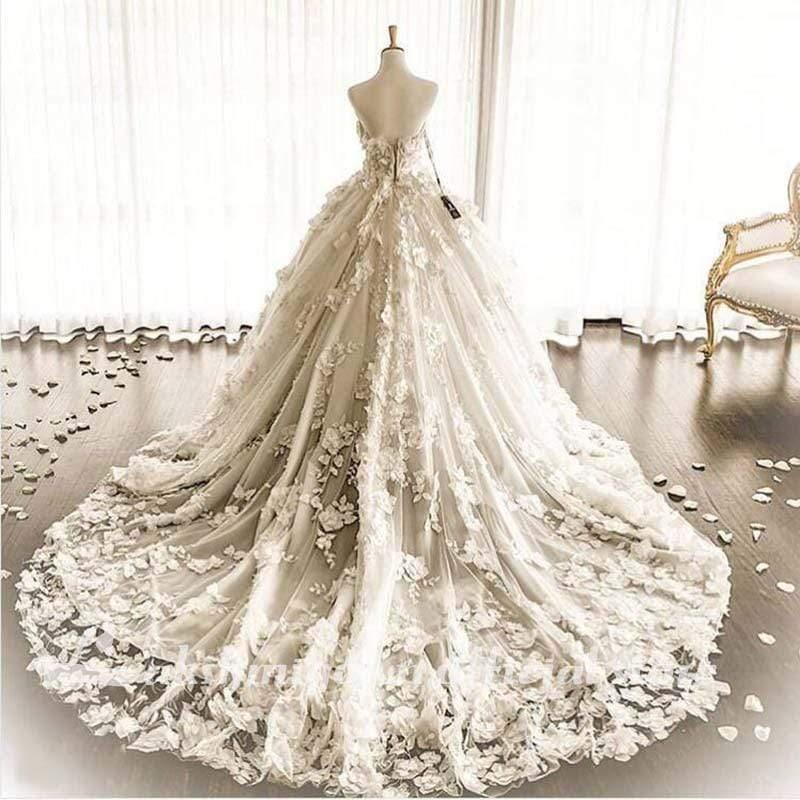 NumberSea - NumberSea 3D Flowrers Ball Gown Wedding Dresses Luxury Lace Appliqued