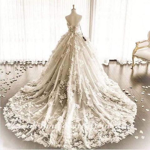 NumberSea - NumberSea 3D Flowrers Ball Gown Wedding Dresses Luxury Lace Appliqued