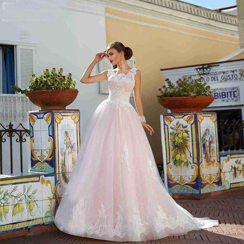 NumberSea - NumberSea A - Line Appliques Lace Wedding Dresses Bandage Back Custom Sleeveless Bridal Gowns Custom Online Robe De Mariee