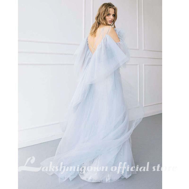 NumberSea - NumberSea A Line Beach Wedding Dresses Spaghetti Strap Tulle Backless
