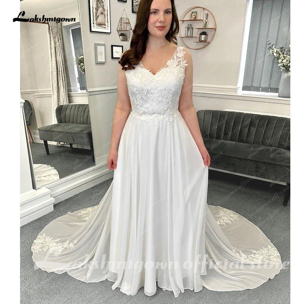 NumberSea - NumberSea A Line Chiffon Beach Wedding Dress for Women Vestidos de Novia 2025 Elegant Bridal Long Boho Dresses Lace Bodice