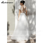 NumberSea - NumberSea A Line Lace Wedding Dresses Elegant Applique Long Sleeve