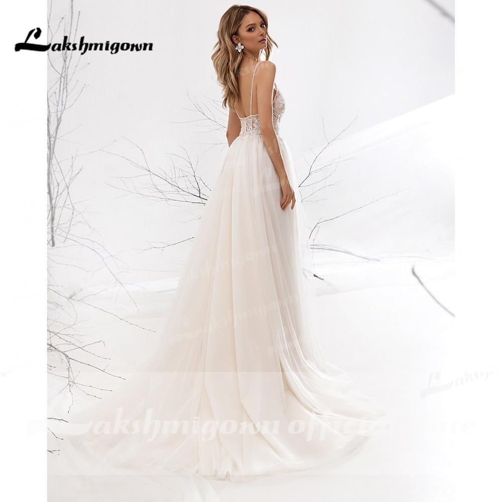 NumberSea - NumberSea A Line Long Sleeve V Neck Lace Backless Wedding Dresses