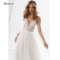 NumberSea - NumberSea A Line Long Sleeve V Neck Lace Backless Wedding Dresses