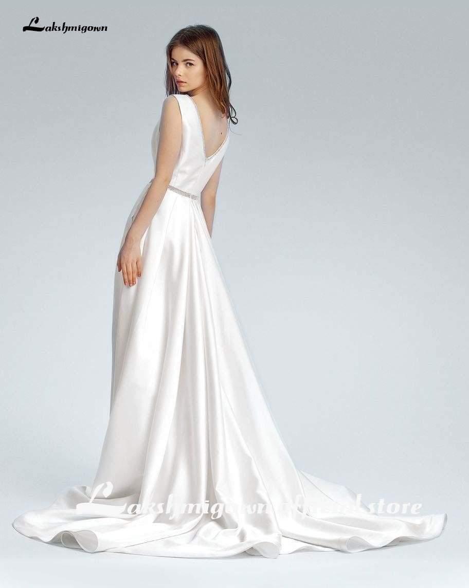 NumberSea - NumberSea A - line satin Wedding Dresses with sashes Sexy African