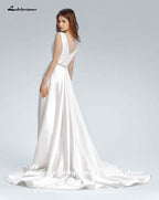 NumberSea - NumberSea A - line satin Wedding Dresses with sashes Sexy African