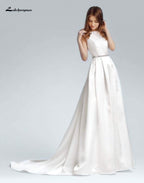 NumberSea - NumberSea A - line satin Wedding Dresses with sashes Sexy African