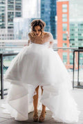 NumberSea - NumberSea A - Line Scoop Long Sleeve Pearl Princess Wedding Dress With Backless,MW389