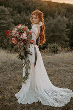 NumberSea - NumberSea A - line Scoop Neck Backless Long Sleeves Lace Wedding Dresses, MW989