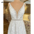 NumberSea - NumberSea A Line Wedding Dresses Sexy V Neck Lace Appliques Spaghetti Straps For Women Bridal Gown Sweep Vestidos De Novia