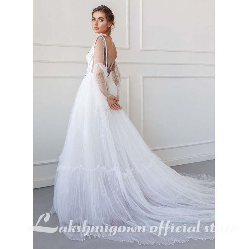NumberSea - NumberSea A - Line Wedding Dresses Strapless Lace Taffeta Tulle Sleeveless