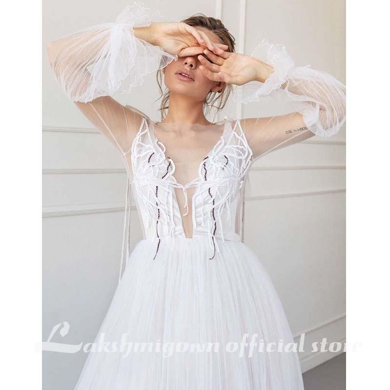 NumberSea - NumberSea A - Line Wedding Dresses Strapless Lace Taffeta Tulle Sleeveless