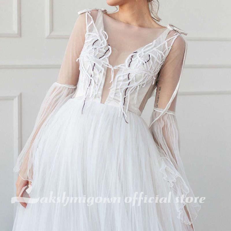 NumberSea - NumberSea A - Line Wedding Dresses Strapless Lace Taffeta Tulle Sleeveless