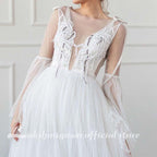 NumberSea - NumberSea A - Line Wedding Dresses Strapless Lace Taffeta Tulle Sleeveless