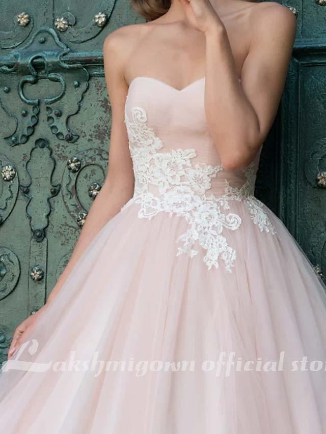 NumberSea - NumberSea A - Line Wedding Dresses V Neck Sweep / Brush Train