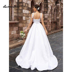 NumberSea - NumberSea A - Line/Princess Soft Satin Wedding Dresses Low Sweetheart Neck Ruffles Straps Sleeveless Sweep/Brush Train Simple Bride Gown