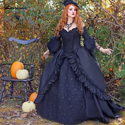 NumberSea - NumberSea Ball Gown Black Wedding Dress Satin Halloween Christmas Dress