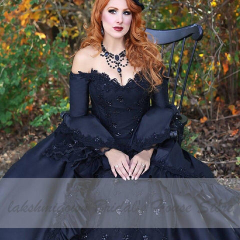 NumberSea - NumberSea Ball Gown Black Wedding Dress Satin Halloween Christmas Dress