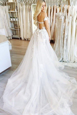 NumberSea - NumberSea Ball Gown Off the Shoulder Open Back Lace Long Wedding Dresses,Fairy Wedding Gowns,MW420