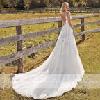 NumberSea - NumberSea Beach Lace A Line Wedding Dresses with Spaghetti Straps Backless