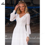 NumberSea - NumberSea Beach Long Sleeve Chiffon Lace Wedding Dresses