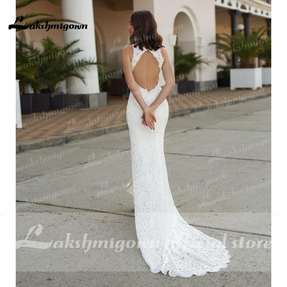 NumberSea - NumberSea Beach Sleeveless V Neck Lace Satin Backless Wedding Dresses