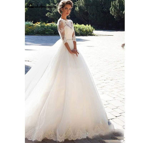 NumberSea - NumberSea Beach Wedding Dresses Lace Appliqued V Neck A Line