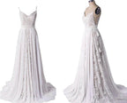 NumberSea - NumberSea Bohemian A - line V - neck Lace Wedding Dresses, Beach Wedding Gowns, MW801