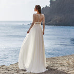 NumberSea - NumberSea Bohemian Wedding Dress 2021 Long Sleeve V - Neck Floor Length Chiffon A - Line lace Back Bridal Gowns With Belt Charming For Women