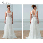 NumberSea - NumberSea Boho Chiffon A - Line Wedding Dresses Sweetheart Neck Corset Sexy Open Back Sleeveless Pleats Sweep/Brush Train Beach Bride Gowns