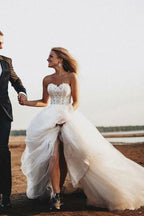 NumberSea - NumberSea Boho Lace Bodice Sweetheart Wedding Dresses, Rustic Bridal Gown, MW548