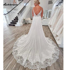 NumberSea - NumberSea Boho Spaghetti Straps Bridal Wedding Dresses A Line 2025 Robe Longue Simple Beach Chiffon Wedding Gowns Deep V Neck