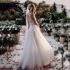 NumberSea - NumberSea Boho Wedding Dress V Neck A Line Boho Bridal Gown 3D Flower