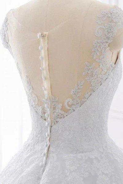 NumberSea - NumberSea Cap Sleeves White Scoop Lace Wedding Dresses Online, Cheap Bridal Dresses,MW427